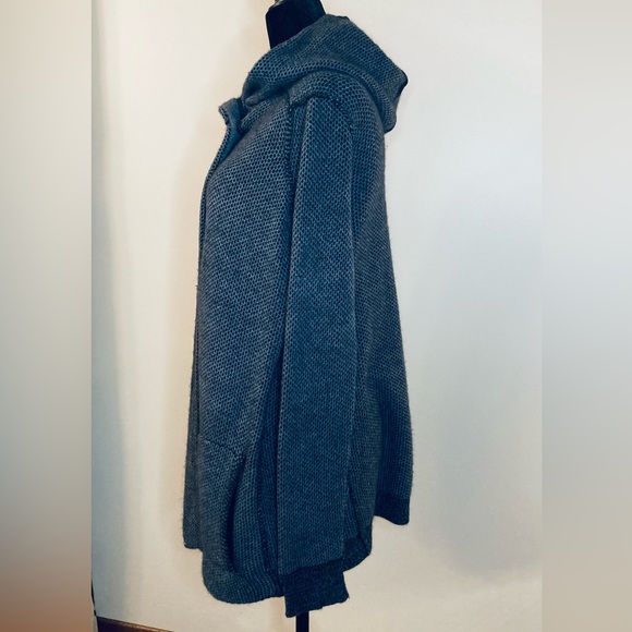 360 Sweater Open Cardigan Sz Small Wool Cashmere Blend Grey Black Hood Stitching - Picture 4 of 16